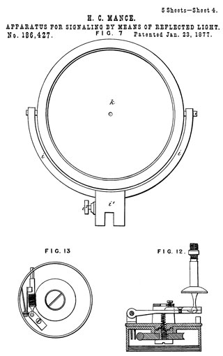 patent 186427 mprovement in Apparatus for
                  Signaling by menas of Reflected Light, Henry C. Mance
                  Mance Type Mk V Heliograph